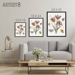 "Artery8 Flowers Butterflies & A Fly Johan Teyler Black Framed Canvas Art in White - Size: W12"" x H16""" - thumbnail 4