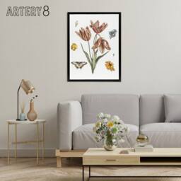 "Artery8 Flowers Butterflies & A Fly Johan Teyler Black Framed Canvas Art in White - Size: W12"" x H16""" - thumbnail 3
