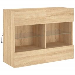 Berkfield Home TV Wall Cabinet with LED Lights Sonoma Oak 78.5x30x60.5 cm in Brown - thumbnail 3
