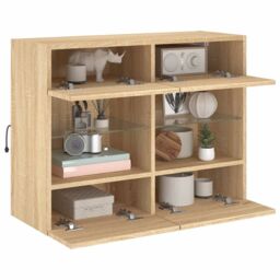 Berkfield Home TV Wall Cabinet with LED Lights Sonoma Oak 78.5x30x60.5 cm in Brown - thumbnail 6