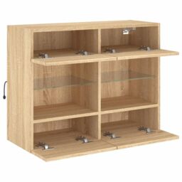 Berkfield Home TV Wall Cabinet with LED Lights Sonoma Oak 78.5x30x60.5 cm in Brown - thumbnail 8