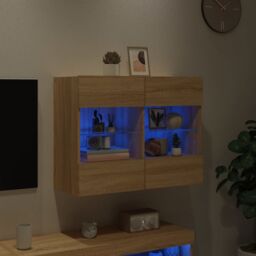 Berkfield Home TV Wall Cabinet with LED Lights Sonoma Oak 78.5x30x60.5 cm in Brown - thumbnail 4