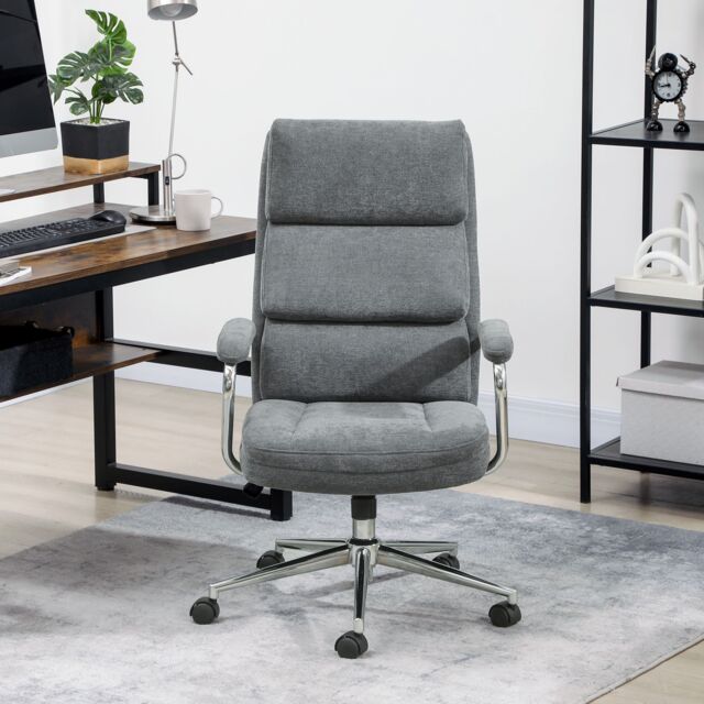 HOMCOM Linen Fabric Office Desk Chair with Rocking Function, Charcoal Grey - image 1