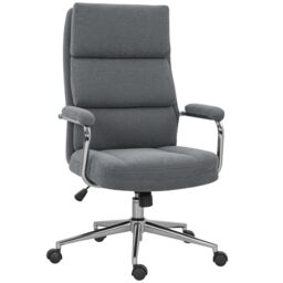 HOMCOM Linen Fabric Office Desk Chair with Rocking Function, Charcoal Grey - thumbnail 2