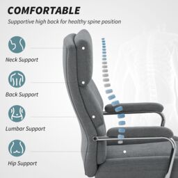 HOMCOM Linen Fabric Office Desk Chair with Rocking Function, Charcoal Grey - thumbnail 4