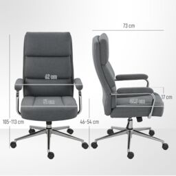 HOMCOM Linen Fabric Office Desk Chair with Rocking Function, Charcoal Grey - thumbnail 3