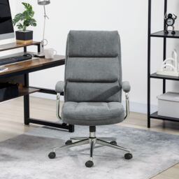 HOMCOM Linen Fabric Office Desk Chair with Rocking Function, Charcoal Grey