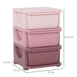 HOMCOM Kids Storage Units with 3 Drawers 3 Tier Chest Toy Organizer in Pink - thumbnail 3