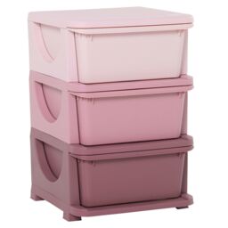 HOMCOM Kids Storage Units with 3 Drawers 3 Tier Chest Toy Organizer in Pink - thumbnail 2