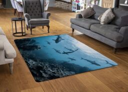 Benjamin Tate Design Schooling Grey Reef Sharks, Ningaloo Reef, Western Australia Designer Rug in Natural - Size: Large - thumbnail 2
