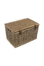 JVL Handmade Buff Wicker Hampers with Faux Leather Straps, Large in Natural