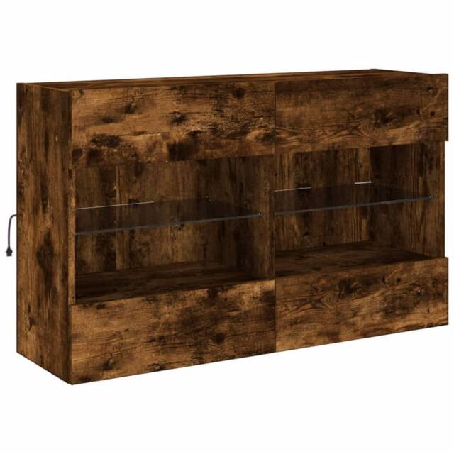 Berkfield Home TV Wall Cabinet with LED Lights Smoked Oak 98.5x30x60.5 cm in Brown - image 1