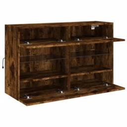 Berkfield Home TV Wall Cabinet with LED Lights Smoked Oak 98.5x30x60.5 cm in Brown - thumbnail 8