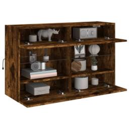 Berkfield Home TV Wall Cabinet with LED Lights Smoked Oak 98.5x30x60.5 cm in Brown - thumbnail 6