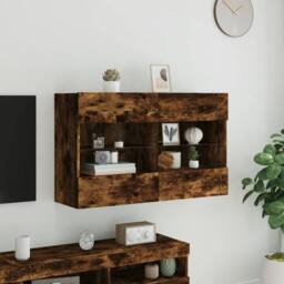 Berkfield Home TV Wall Cabinet with LED Lights Smoked Oak 98.5x30x60.5 cm in Brown - thumbnail 5