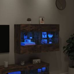 Berkfield Home TV Wall Cabinet with LED Lights Smoked Oak 98.5x30x60.5 cm in Brown - thumbnail 4