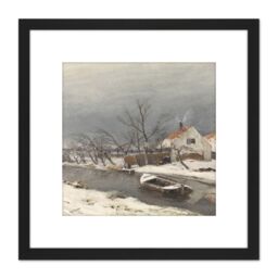 Artery8 Louis Apol Winter Landscape Houses Canal Painting 8X8 Inch Square Wooden Framed Wall Art Print Picture with Mount in Black - thumbnail 1