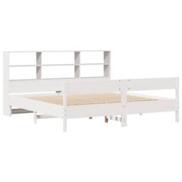Berkfield Home Bookcase Bed Frame White 150x200 cm King Size Solid Wood Pine - Size: Super King - thumbnail 3
