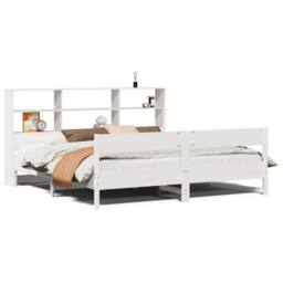 Berkfield Home Bookcase Bed Frame White 150x200 cm King Size Solid Wood Pine - Size: Super King - thumbnail 2