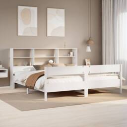 Berkfield Home Bookcase Bed Frame White 150x200 cm King Size Solid Wood Pine - Size: Super King - thumbnail 1