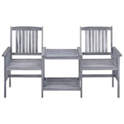 Berkfield Home Dense Garden Chairs with Tea Table 159x61x92 cm Solid Acacia Wood in Grey - Size: 159 x 61 x 92 cm - thumbnail 3
