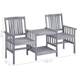 Berkfield Home Dense Garden Chairs with Tea Table 159x61x92 cm Solid Acacia Wood in Grey - Size: 159 x 61 x 92 cm - thumbnail 7