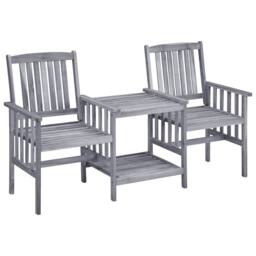 Berkfield Home Dense Garden Chairs with Tea Table 159x61x92 cm Solid Acacia Wood in Grey - Size: 159 x 61 x 92 cm - thumbnail 2