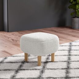 Beige Footstool Pouffe Stool with Wooden Legs - thumbnail 2