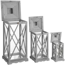 Love Lace Set Of Three Wooden Lanterns With Traditional Cross Section in Grey - thumbnail 3