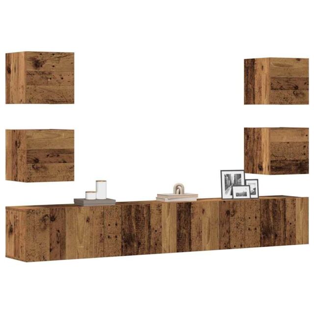 Berkfield Home Wall Mounted TV cabinets 6 pcs Old Wood Engineered Wood in Brown - image 1