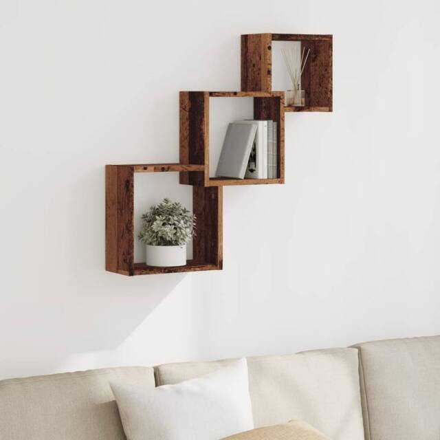 Berkfield Home Wall Cube Shelves Old Wood 68x15x68 cm Engineered Wood in Brown - Size: 68 x 15 x 68 cm - image 1