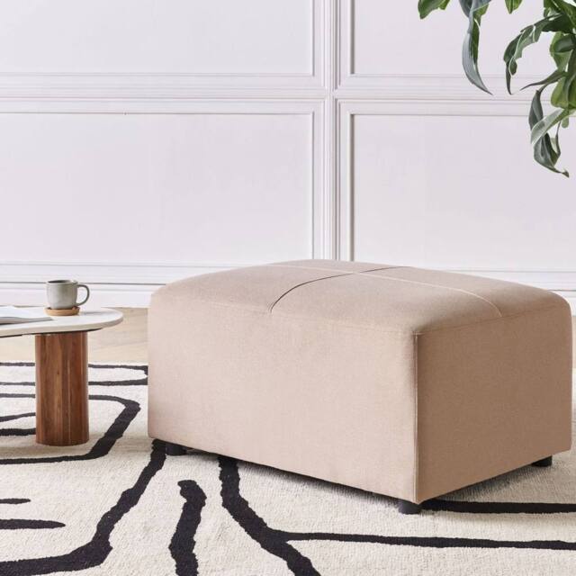 Wyld and Coco Taupe Rectangular Upholstered Ottoman - Minimalist Modern Footstool in Beige - image 1