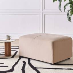 Wyld and Coco Taupe Rectangular Upholstered Ottoman - Minimalist Modern Footstool in Beige - thumbnail 1