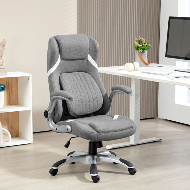 VINSETTO Fabric Office Desk Chair with Adjustable Height Tilt Function Grey in Dark Grey