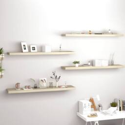 Berkfield Home Floating Wall Shelves 4 pcs Oak 120x23.5x3.8 cm MDF in Light Oak - thumbnail 2