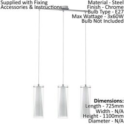 Loops Pendant Light Chrome Shade Clear White Glass Glass Opal Matt Bulb E27 3x60W - thumbnail 2