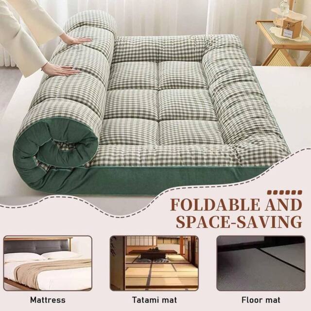 Hinsinc King - 150x200x10cm Thick Mattress Topper Quilted Japanese Futon Mat in Green - Size: Cot - image 1