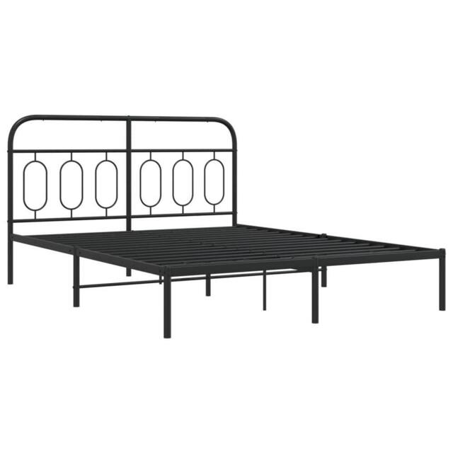 Berkfield Home Metal Bed Frame without Mattress with Headboard Black 150x200cm - Size: 150x200 cm - image 1