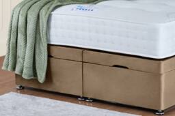 UK Bed Furniture Wilton End Lift Divan Ottoman Bed with 54 Inch Tall Headboard in Beige - Size: King - thumbnail 4