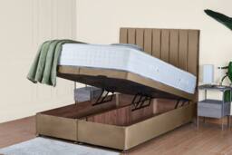 UK Bed Furniture Wilton End Lift Divan Ottoman Bed with 54 Inch Tall Headboard in Beige - Size: King - thumbnail 2