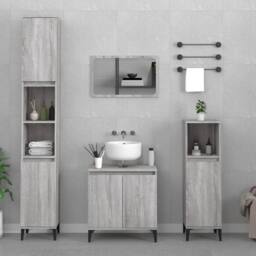 Berkfield Home 3 Piece Bathroom Furniture Set Grey Sonoma Engineered Wood - thumbnail 2