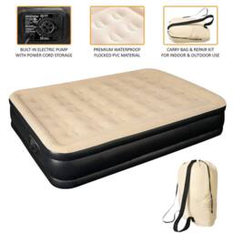 Havendro High Raised Inflatable Queen Sized Air Bed Mattress Built in Pump Bed in Beige - thumbnail 3