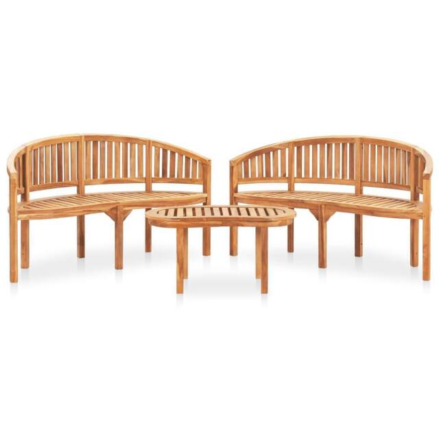 Berkfield Home 3 Piece Banana Garden Lounge Set Solid Teak Wood in Brown - image 1