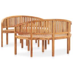 Berkfield Home 3 Piece Banana Garden Lounge Set Solid Teak Wood in Brown - thumbnail 2