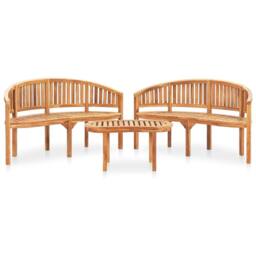 Berkfield Home 3 Piece Banana Garden Lounge Set Solid Teak Wood in Brown