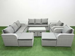 Fimous PE Wicker Rattan Furniture Sofa Sets with Oblong Coffee Table in Light Grey - thumbnail 1