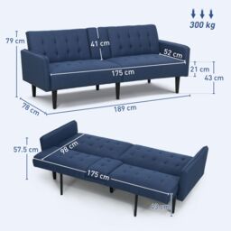 HOMCOM Upholstered Sofa bed 3 Seater Home Theater with Storage in Dark Blue - thumbnail 3