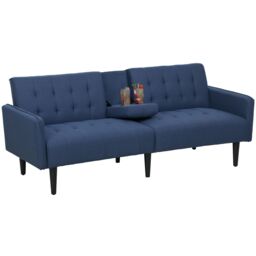 HOMCOM Upholstered Sofa bed 3 Seater Home Theater with Storage in Dark Blue - thumbnail 2
