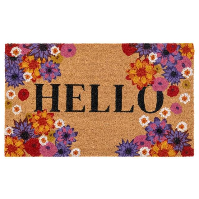 Kukoon Front Door Mat Natural Coir Dirt Catching Rug - Flowers in Beige - Size: 45 cm x 70 cm - image 1