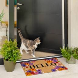 Kukoon Front Door Mat Natural Coir Dirt Catching Rug - Flowers in Beige - Size: 45 cm x 70 cm - thumbnail 2